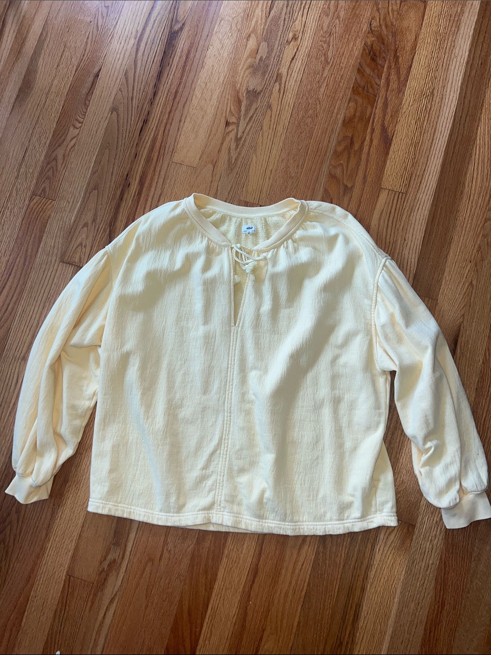 aerie butter Yellow Tie-Neck Long Sleeve Sweatshirt